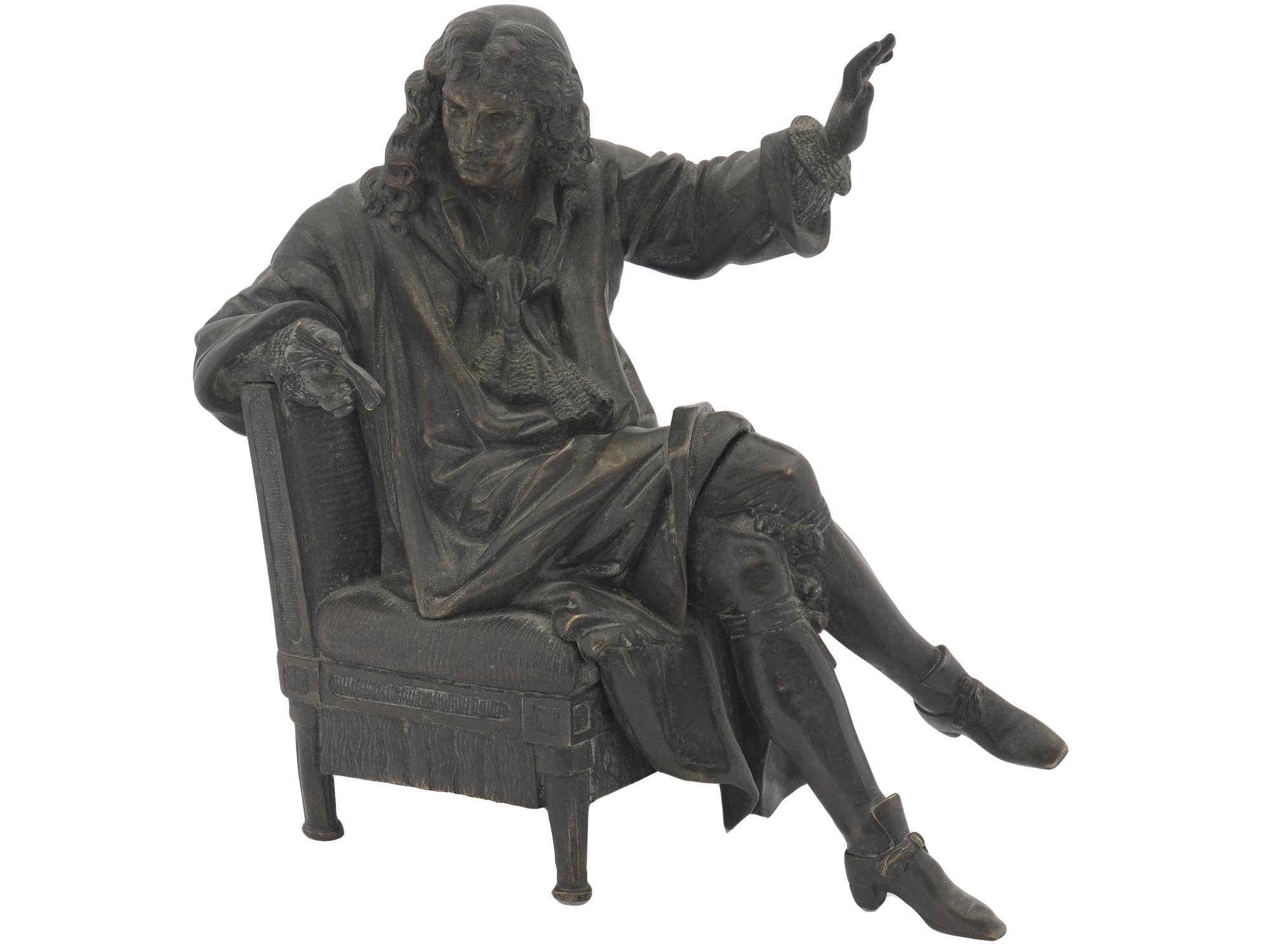 PATINATED BRONZE FIGURE OF MOLIERE AFTER CAFFIERI PIC-0